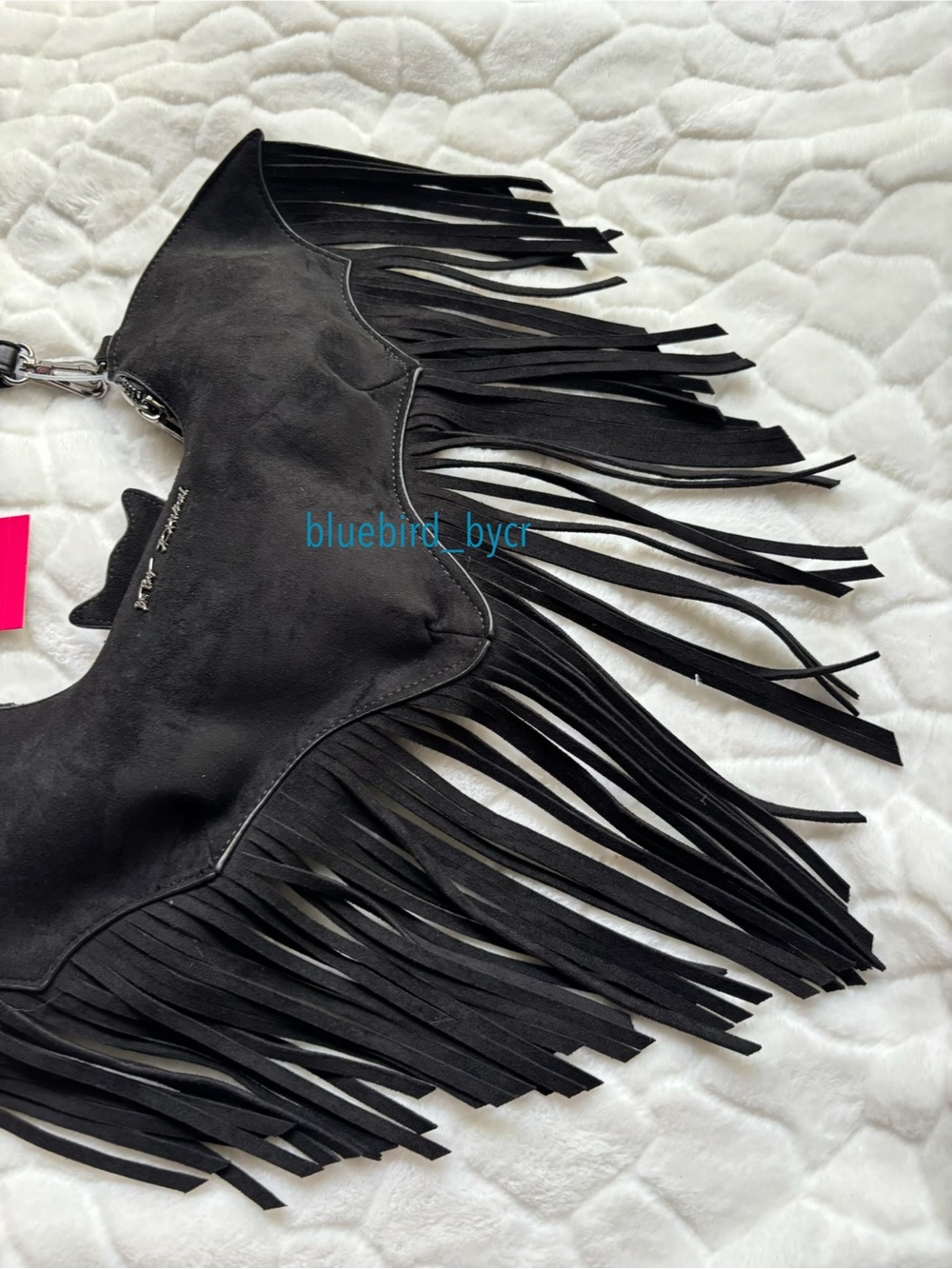 Betsey Johnson Black Bat-Shaped Crossbody Bag with Fringe - Picture 5 of 13